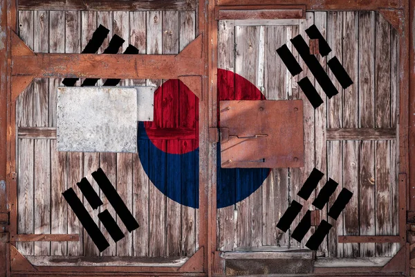 Close Old Warehouse Gate National Flag South Korea Concept Export — Stock Photo, Image