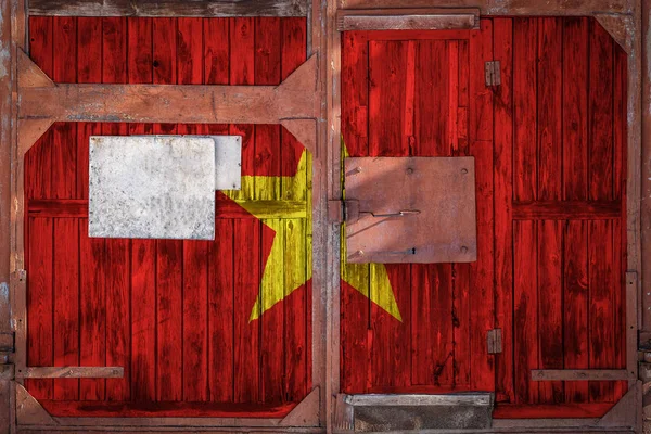 베트남의 국기와 게이트의 클로즈업 내보내기 가져오기 베트남 상품의 납품의 스타일 — 스톡 사진