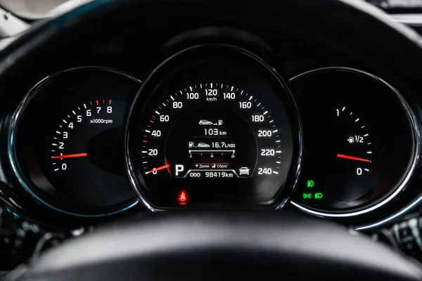 Novosibirsk Russia March 2019 Kia Ceed Close Dashboard Speedometer Tachometer — Stock Photo, Image