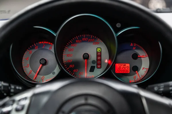 Novosibirsk Russia March 2019 Mazda Close Dashboard Speedometer Tachometer Photography — Stock Photo, Image