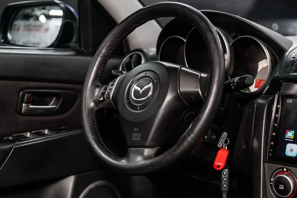 Novosibirsk Russia March 2019 Mazda Close Dashboard Speedometer Tachometer Steering — Stock Photo, Image