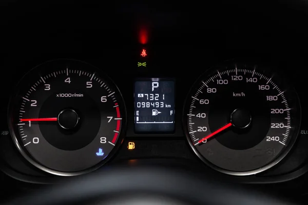Novosibirsk Russia March 2019 Subaru Forester Close Dashboard Speedometer Tachometer — Stock Photo, Image