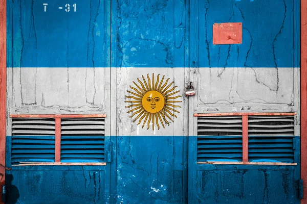 Γκρο Πλαν Του Παλιά Αποθήκη Πύλη Εθνική Σημαία Της Αργεντινής — Φωτογραφία Αρχείου
