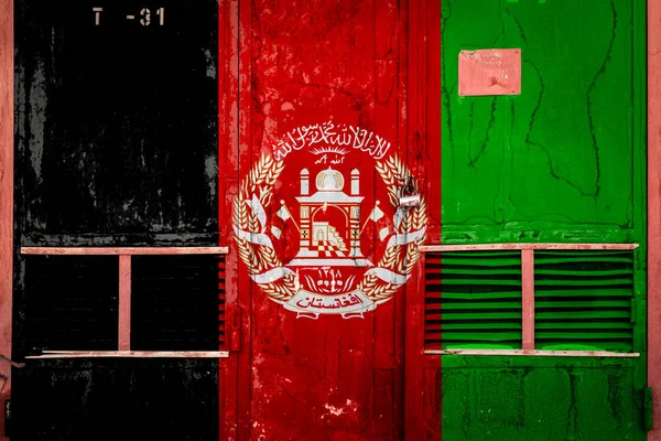 Primer Plano Antigua Puerta Almacén Con Bandera Nacional Afganistán Concepto —  Fotos de Stock