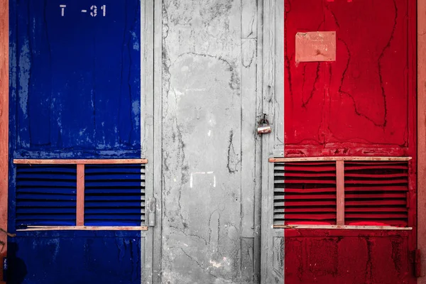 Close Portão Antigo Armazém Com Bandeira Nacional França Conceito Exportação — Fotografia de Stock