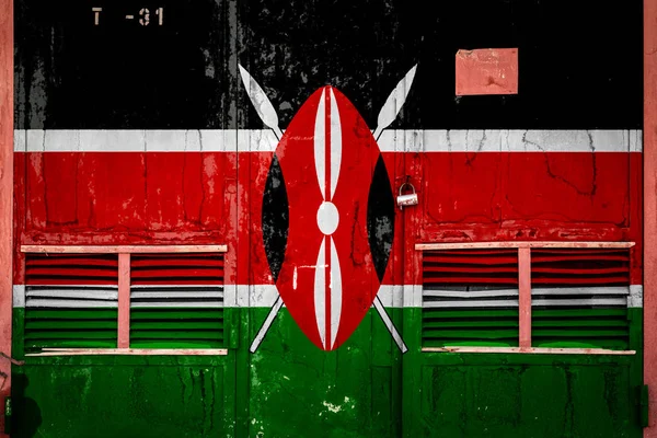Close Portão Antigo Armazém Com Bandeira Nacional Quênia Conceito Quênia — Fotografia de Stock