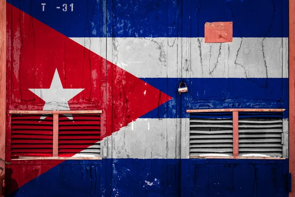 Küba Nın Ulusal Bayrak Ile Yakın Çekim Yaşlı Ambar Kapısı — Stok fotoğraf