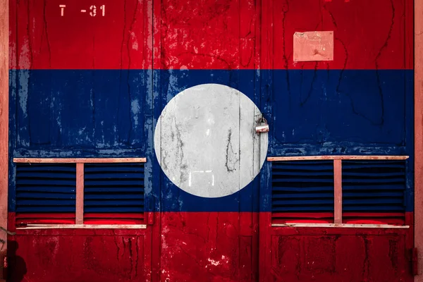 Close Antigo Portão Armazém Com Bandeira Nacional Laos Conceito Laos — Fotografia de Stock