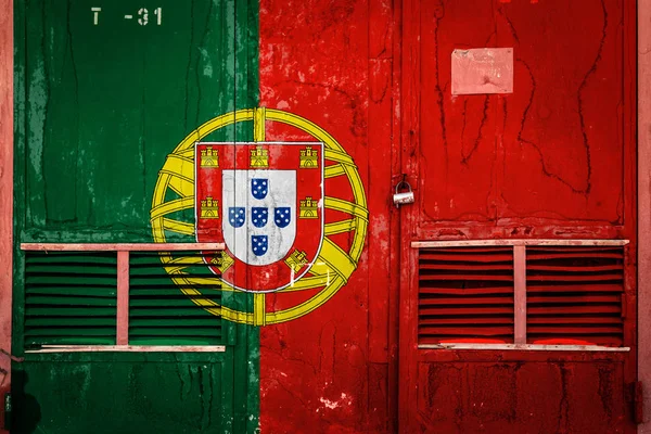 Close Antigo Portão Armazém Com Bandeira Nacional Portugal Conceito Portugal — Fotografia de Stock