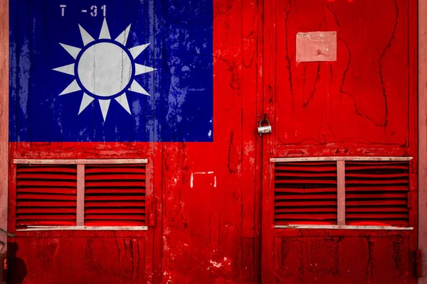 대만의 국기와 게이트의 클로즈업 상품의 납품의 스타일 플래그 — 스톡 사진