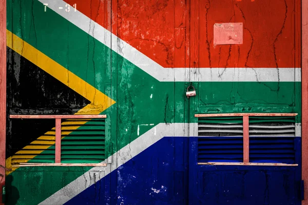 Close Portão Antigo Armazém Com Bandeira Nacional África Sul Conceito — Fotografia de Stock