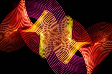 Geçiş satır deseni parlayan gökkuşağı mavi ve pembe neon soyut. Renkli neon parlayan ışık şekiller koyu arka plan