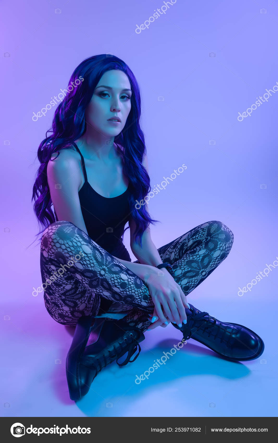 Pictures Black With Purple Hair Beautiful Woman Long Purple