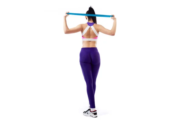 Allenatore Donna Dai Capelli Scuri Top Corto Viola Sportivo Ginnastica — Foto Stock