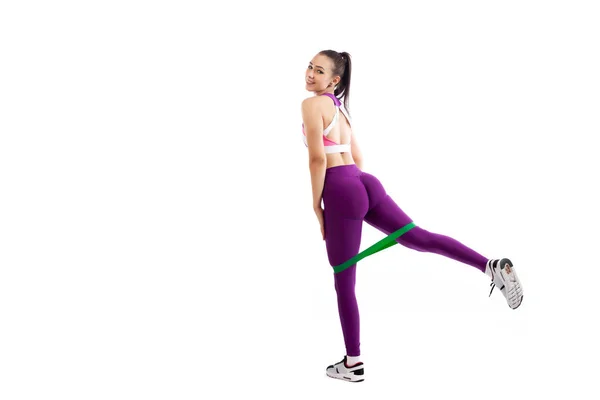 Ypung Woman Coach Sporty Pink Short Top Gym Leggings Makes — Stock Photo, Image