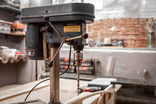 Industrielle Eisenbohrer Bereit Für Die Arbeit Inneren Der Werkstatt Hautnah — Stockfoto