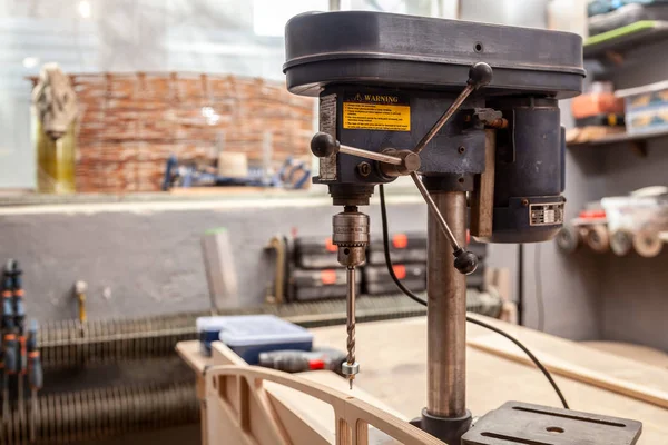 Broca Ferro Industrial Pronta Para Trabalhar Interior Oficina Fechar Máquina — Fotografia de Stock