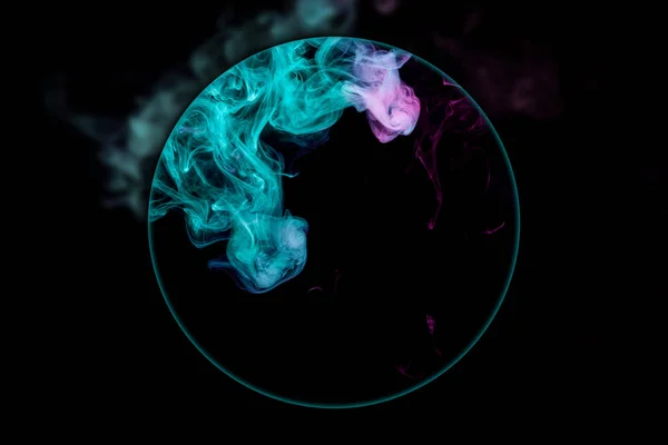 Close Abstract Art Colored Smoke Blown Magnifying Glasson Black Isolated — Stock Photo, Image