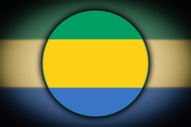 Gabon yuvarlak bir düğme şeklinde ulusal bayrak yansıma ışık ve gölge ile. Bir daire şeklinde bayrak. Ülke simgesi.