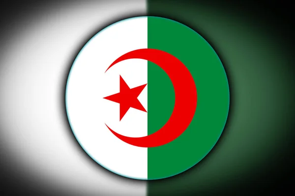 Nemzeti Zászló Algéria Egy Kerek Gomb Formájában Fény Árnyék Tükörképe — Stock Fotó