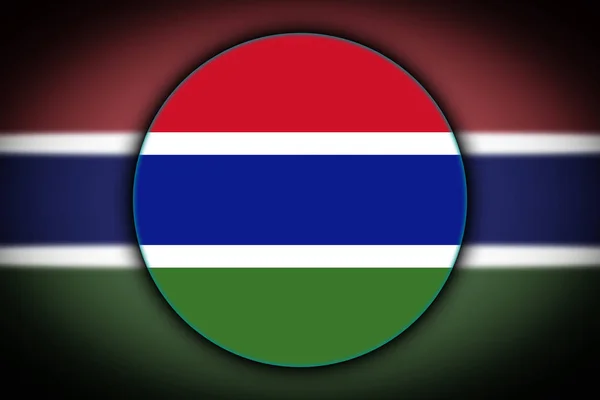 Státní Vlajka Gambie Podobě Kulaté Tlačítko Odrazem Světla Stínu Vlajka — Stock fotografie