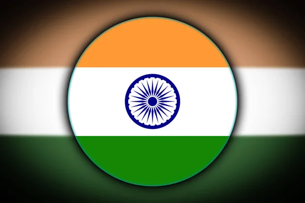 The national flag of India in the form of a round button with the reflection of light and shadow. Flag in the shape of a circle. Country icon.