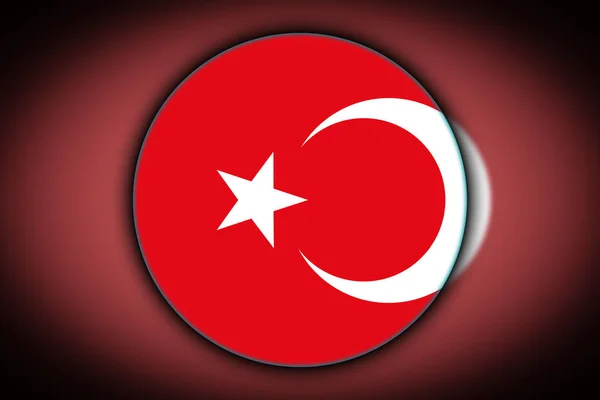 土耳其国旗以圆形按钮的形式 带有光影的反射 圆圈形状的标志 地区图标 — 图库照片