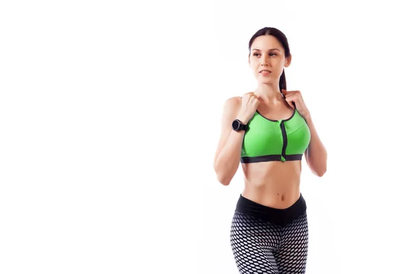 Fitness Frau Bereit Für Sportliche Übungen Mit Einer Smartwatch Aktivitätstracker — Stockfoto