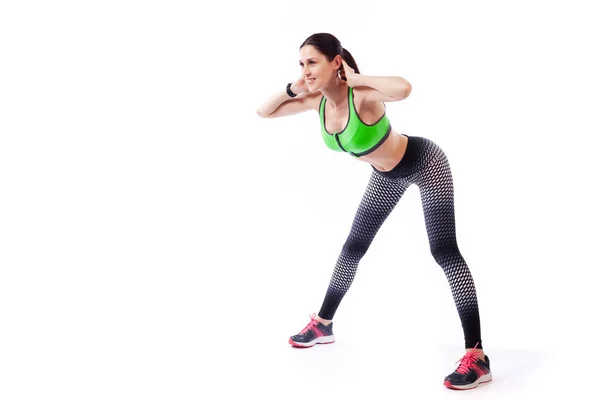 Una Donna Dai Capelli Scuri Allenatore Top Corto Sportivo Leggings — Foto Stock