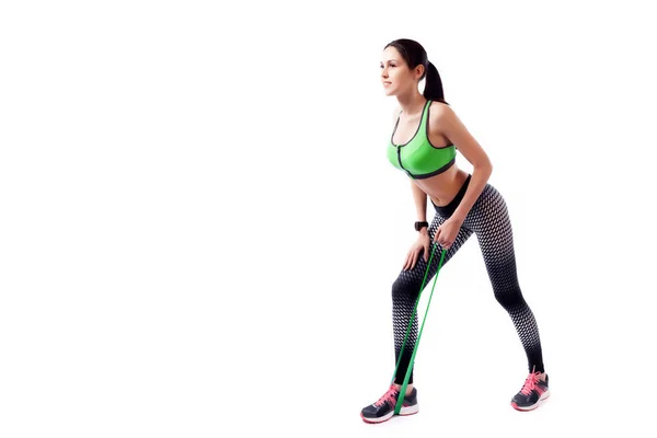 Una Entrenadora Deportiva Top Corto Deportivo Gimnasio Haciendo Ejercicio Deportivo — Foto de Stock