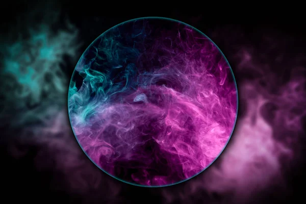 Close Dense Multicolored Smoke Blue Purple Colors Blown Magnifying Glass — Stock Photo, Image