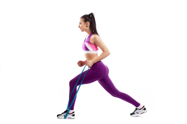 Sportliche Frau Macht Übungen Auf Beinen Macht Ausfallschritte Mit Sport — Stockfoto
