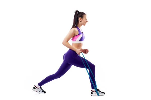 Sportliche Frau Macht Übungen Auf Beinen Macht Ausfallschritte Mit Sport — Stockfoto