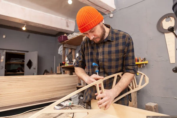 Home Javítás Fogalmak Közelről Kézműves Asztalos Cabinet Maker Kezében Egy — Stock Fotó