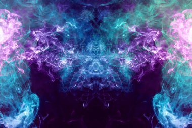 Pofuduk pofuduk mavi ve mor duman ve sis şeklinde bir kafatası, canavar, Siyah Arkaplan 'daki ejderha. Giysiler için fantezi baskısı: tişörtler, kazaklar