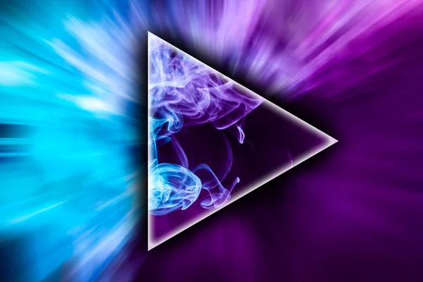 Dense Multicolored Smoke Blue Pink Colors Shape Triangle Black Isolated — Stock Photo, Image