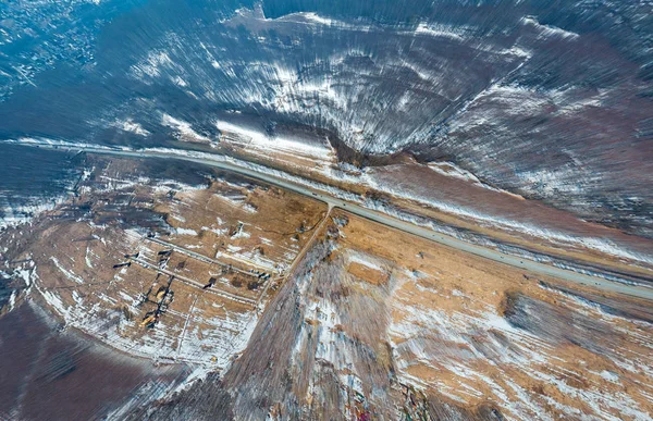 Vista Aerea Sulla Città Con Crocevia Strade Case Edifici Foresta — Foto Stock