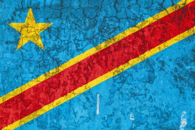Eski duvar arka planda Kongo Cumhuriyeti Ulusal bayrağı soyma boya ile kaplıdır. Ülke, ulus ve vatanseverlik sembolü kavramı