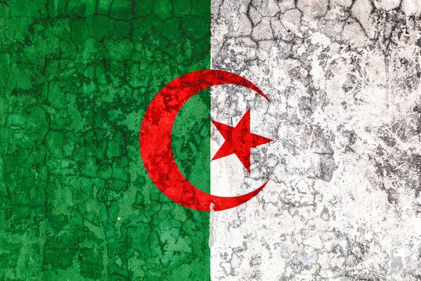 Bandeira Nacional Argélia Fundo Antiga Parede Coberta Com Tinta Descascamento — Fotografia de Stock