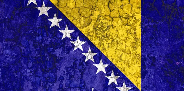 Nationale Vlag Van Bosnië Herzegovina Achtergrond Van Oude Muur Bedekt — Stockfoto