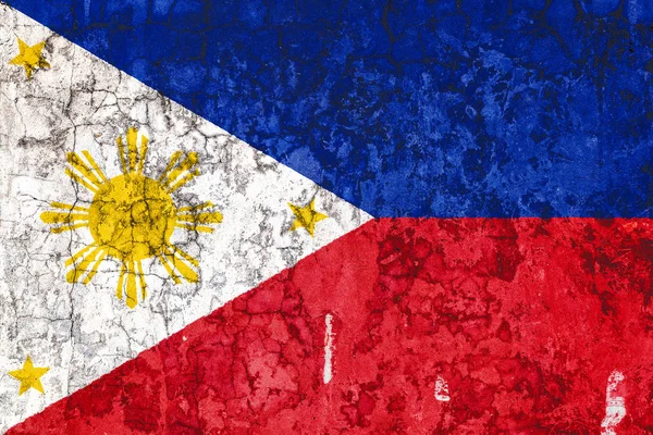 菲律宾国旗的背景是旧墙上覆盖着剥落的油漆 国家观念 民族观念与爱国主义象征 — 图库照片