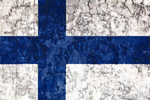Bandera Nacional Finlandia Fondo Antigua Pared Cubierta Con Pintura Pelada — Foto de Stock
