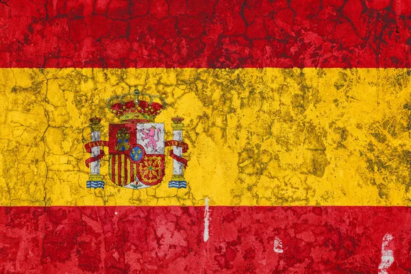 Εθνική Σημαία Της Ισπανίας Στο Φόντο Του Παλιού Τοίχου Που — Φωτογραφία Αρχείου