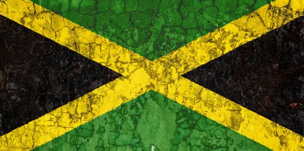 Nationale Vlag Van Jamaica Achtergrond Van Oude Muur Bedekt Met — Stockfoto