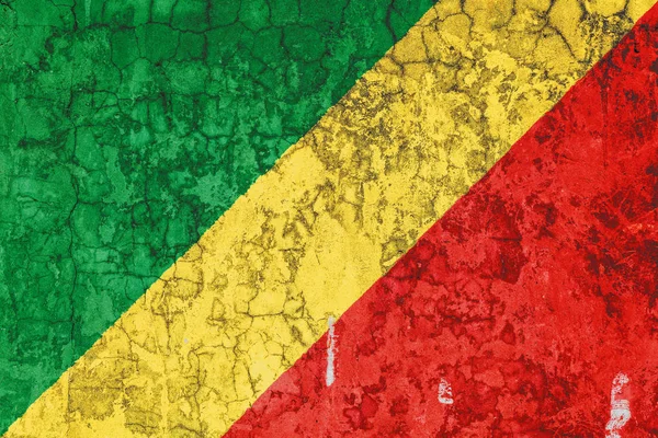 Narodowa Flaga Demokratycznej Republiki Konga Tle Starej Ściany Pokryte Peeling — Zdjęcie stockowe