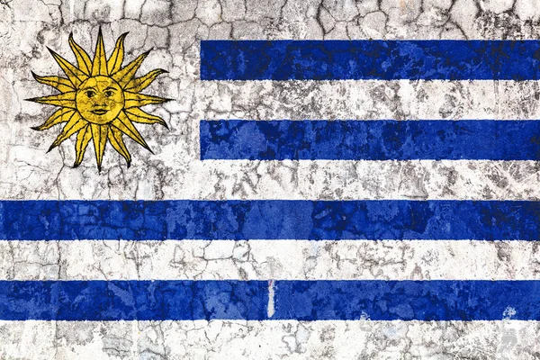 National Flag Uruguay Background Old Wall Covered Peeling Paint Concept — Stock Photo, Image