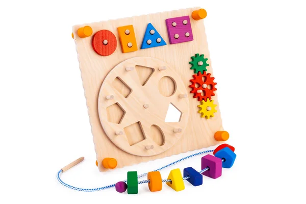 Umweltfreundliches Holzbrett Lernspielzeug Für Kinder Babys Auf Weißem Isoliertem Hintergrund — Stockfoto