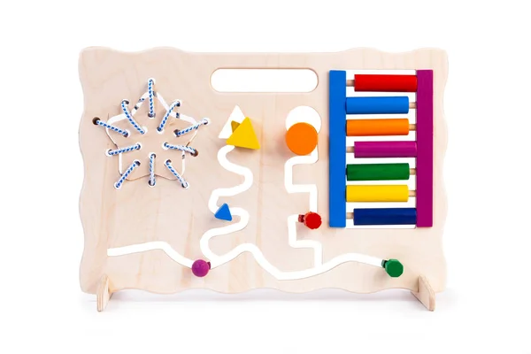 Wooden Eco Friendly Busy Board Educational Toy Children Babies White — Stock Photo, Image