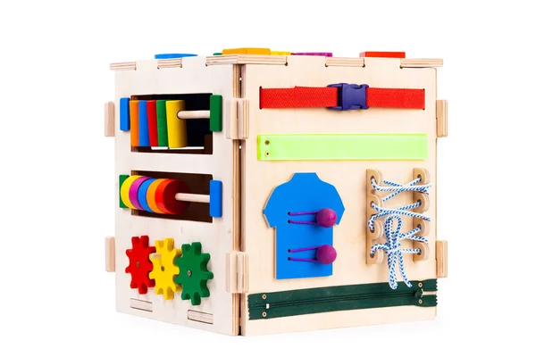 Umweltfreundlicher Brettwürfel Aus Holz Lernspielzeug Für Kinder Babys Auf Weißem — Stockfoto