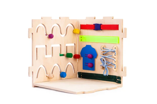 Wooden Eco Friendly Busy Board Cube Educational Toy Children Babies — Stock Photo, Image